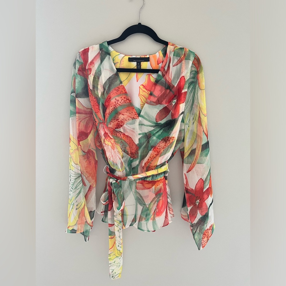 WHBM Long Sleeve V-Neck Blouse
